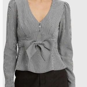 Myra Gingham Long Sleeve Bow Waist Tie Top